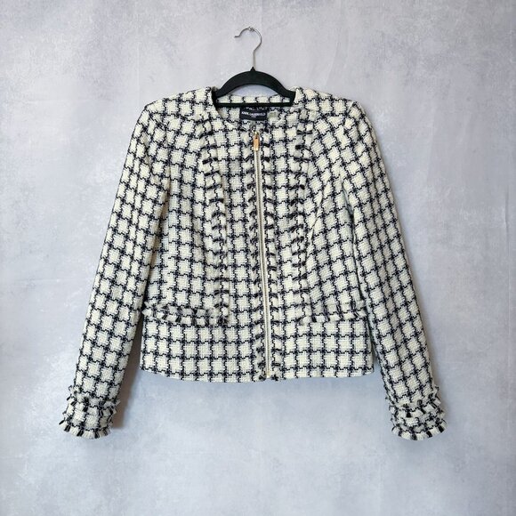 Karl Lagerfeld Jackets & Blazers - Karl Lagerfeld Paris Woven Jacket Tweed Zip Up Dress Blazer Zipper Cuffs Size 4
